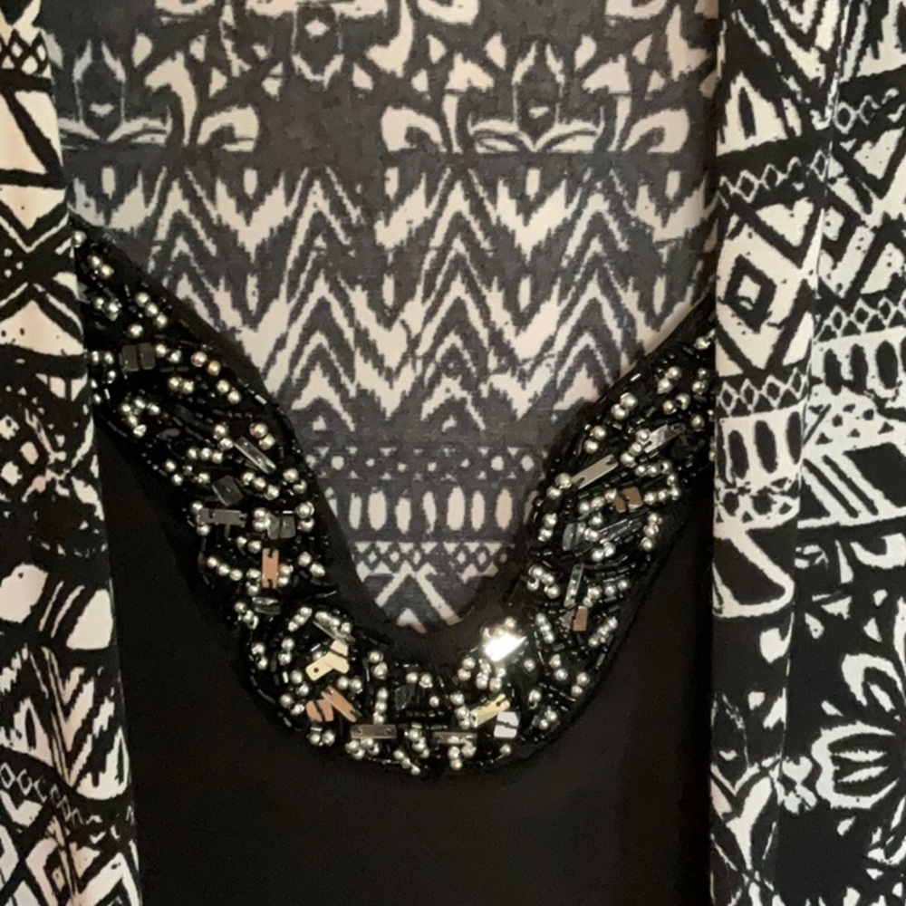 Fancy Ladies Black & White Top with Rhinestones. One piece with over blouse. - Picture 3 of 13